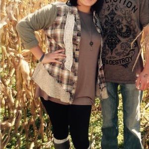 Buckle plaid, lace, cotton cardigan button up